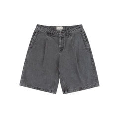 Dime Pleated Denim Shorts - Faded Black
